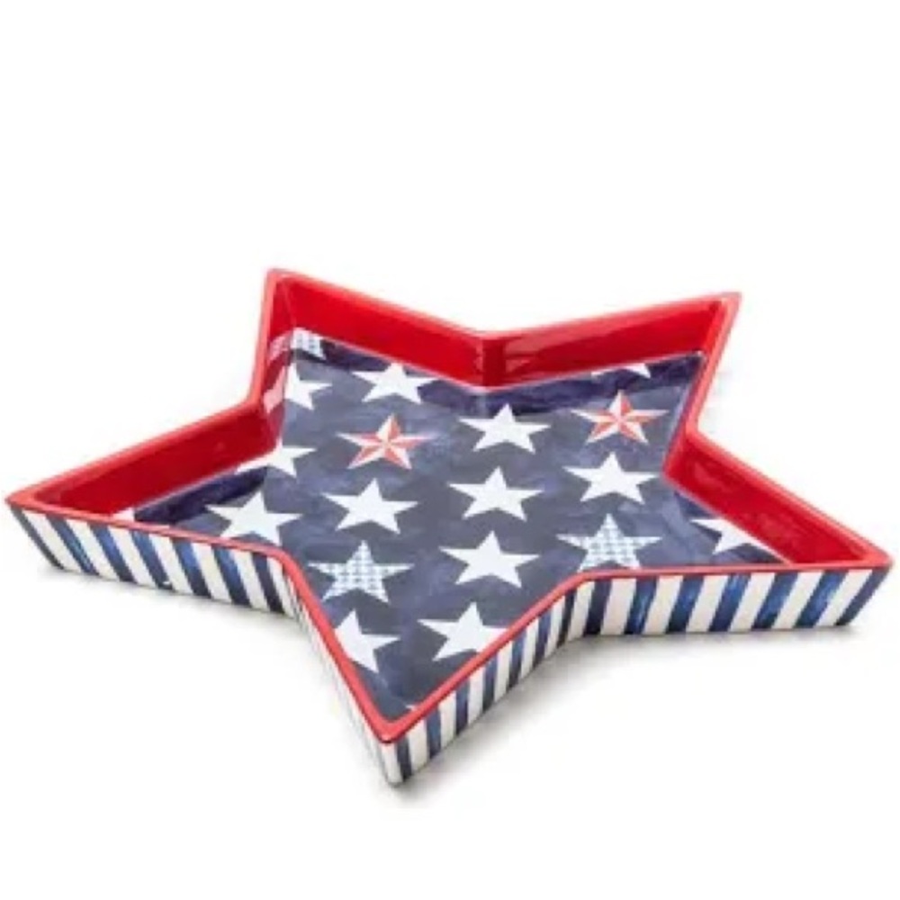 Mackenzie Childs Star-Shaped Red and Blue 12 inch Decorative Tray New! $79